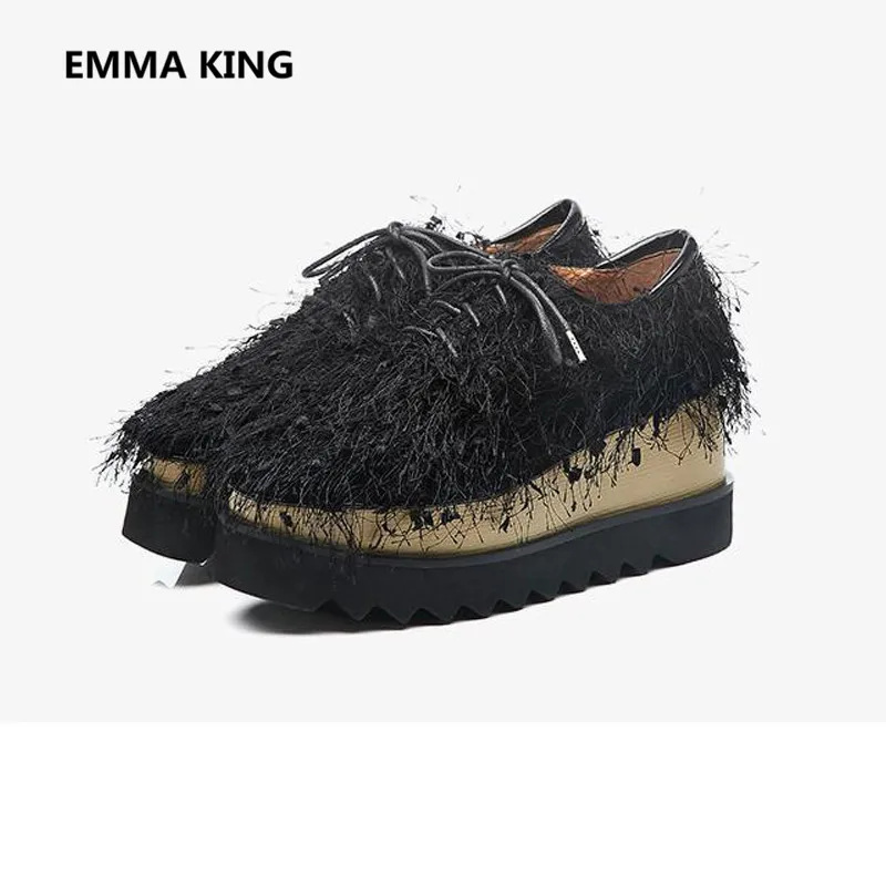 

2019 Spring New Fringe Women Platform Flat Shoes Lace Up Rihanna Creepers Casual Shoes Woman Loafer Street Style Female Footwear