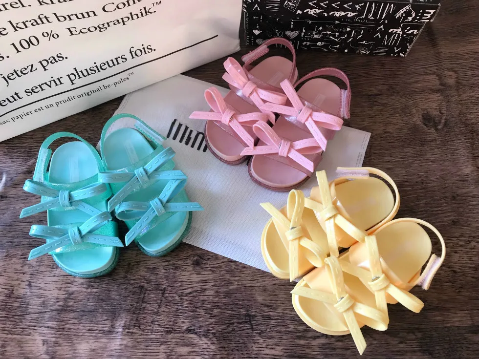 Mini Melissa/ г. Космические сандалии прозрачные сандалии для девочек босоножки для девочки принцессы с бантом детская пляжная обувь Нескользящая детская мини Melissa Baby