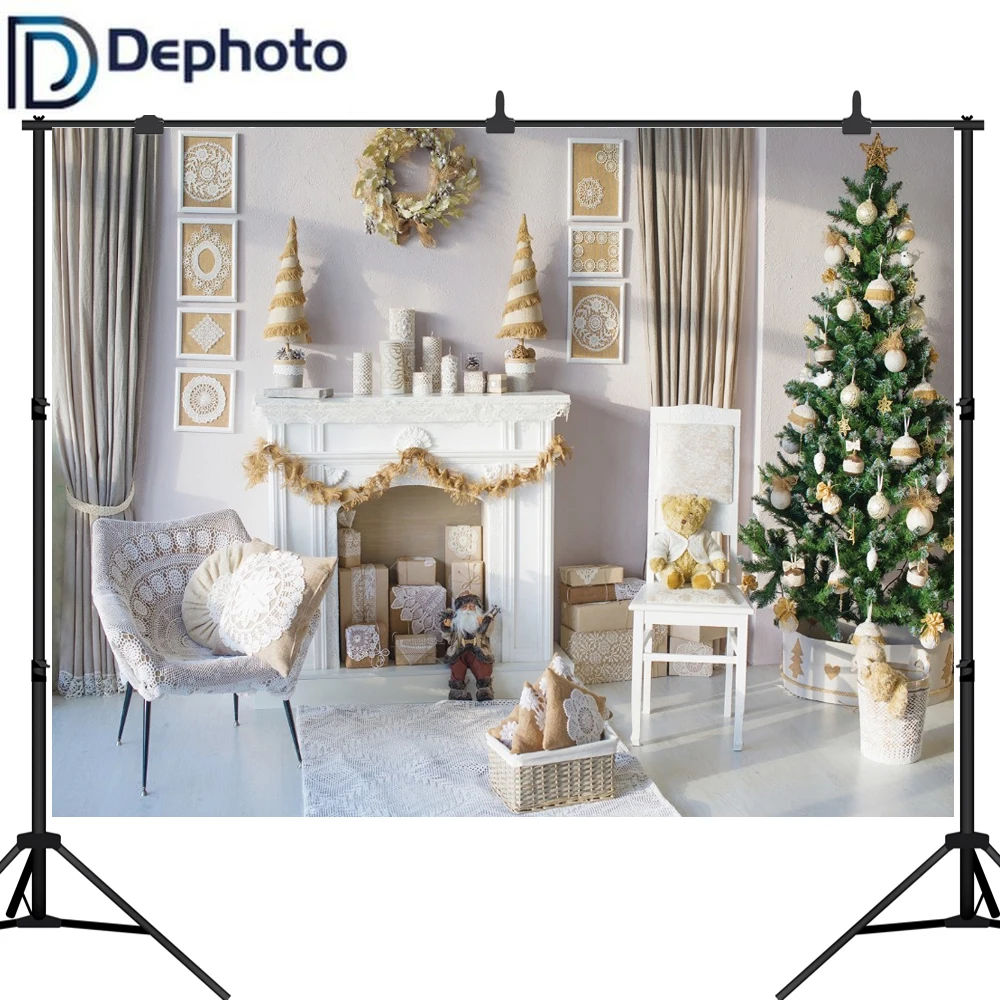 Фон для фотосъемки Рождественская елка подарок камин фон Фотофон фото студия|Фон