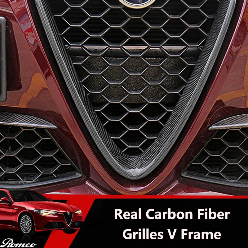 

QHCP Head Grilles V Frame Decoration Cover Trim Stickers Styling 100% Carbon Fiber For Alfa Romeo Giulia Stelvio Car Accessories