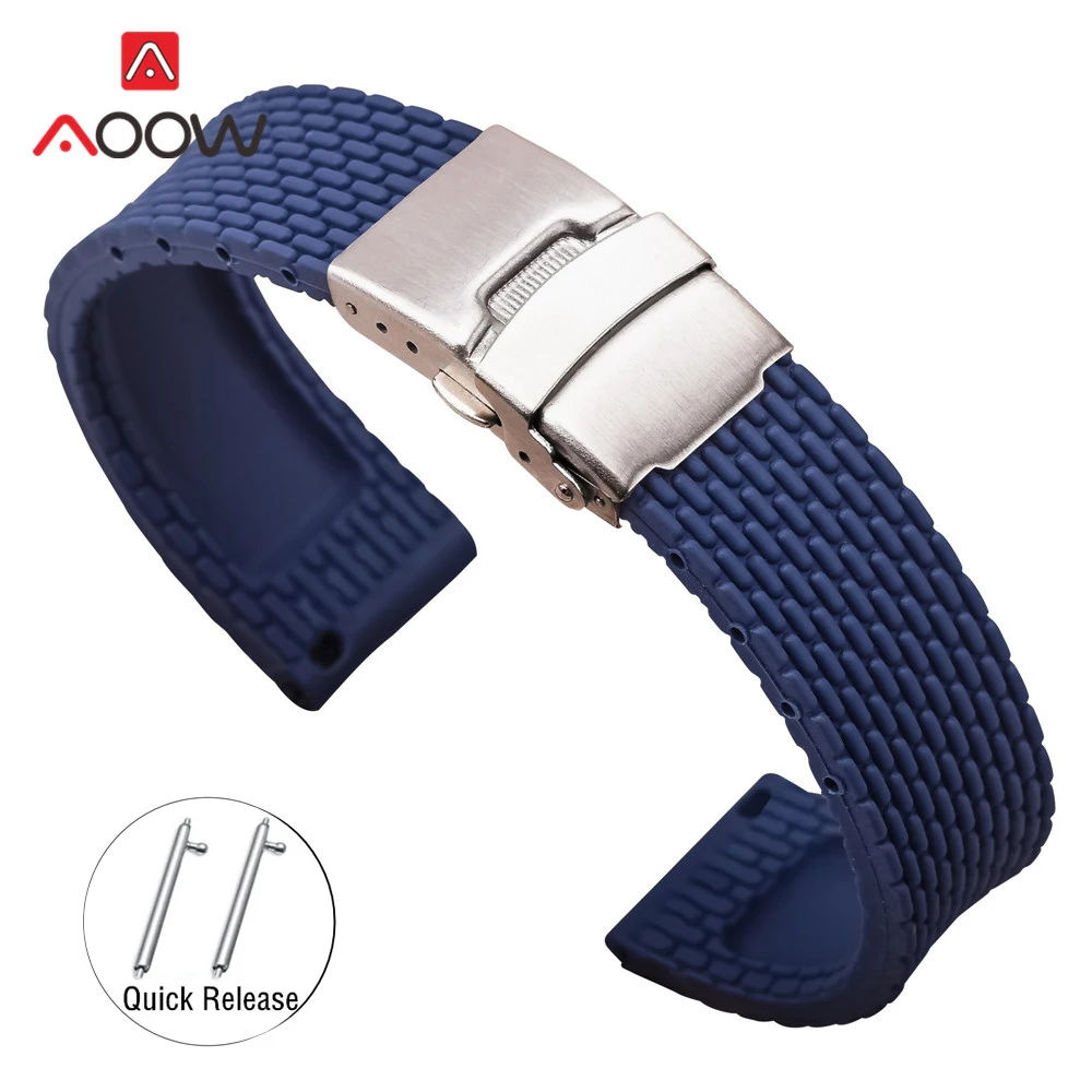 Silicone Strap with Folding Buckle – Quick Release Rubber Bracelet in Multiple Sizes