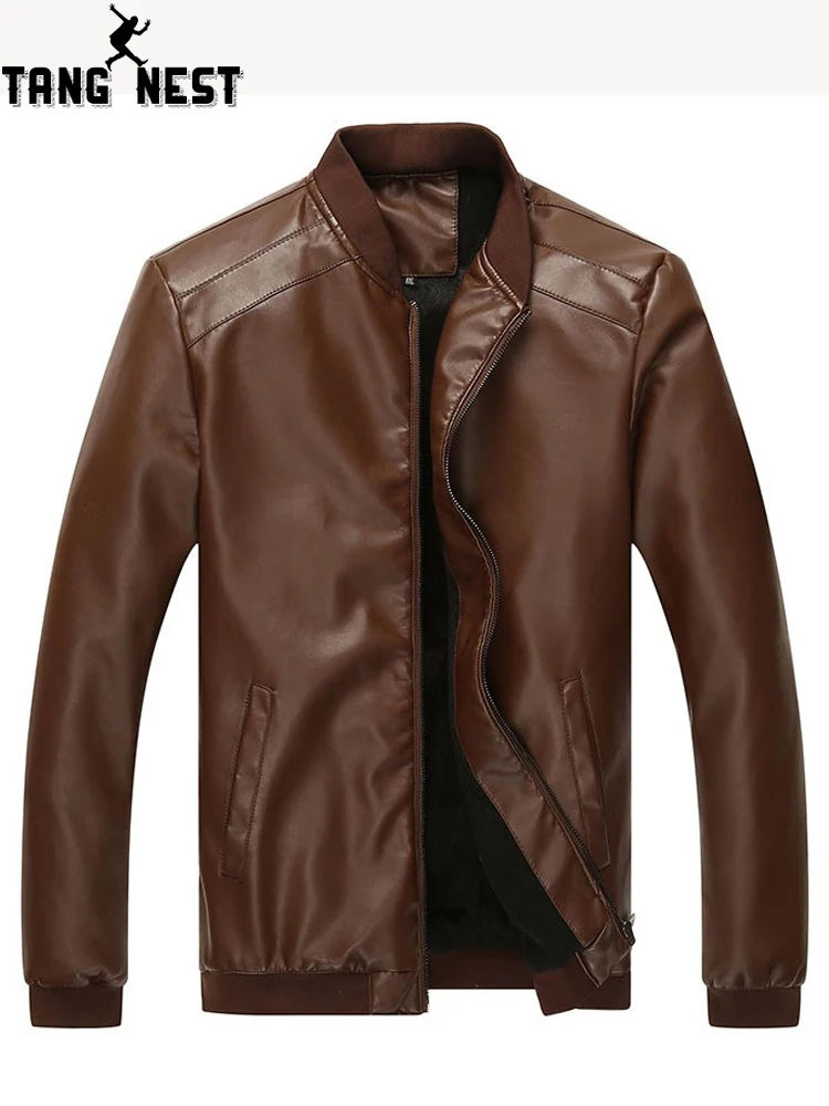 

TANGNEST Hot Sale Autumn Jacket Men Solid Color PU Leather Jacket Asian Size M-3XL New Design Male Stand Collar Jackets MWJ1829