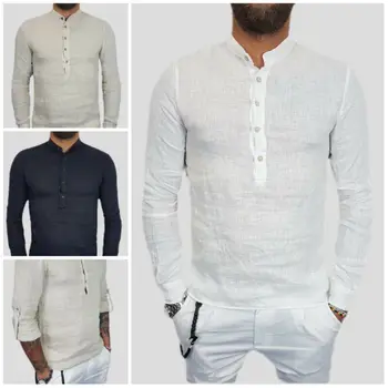 

Summer Men Solid Pullover V-neck Summer Loose Casual Shirt Cotton Linen Top