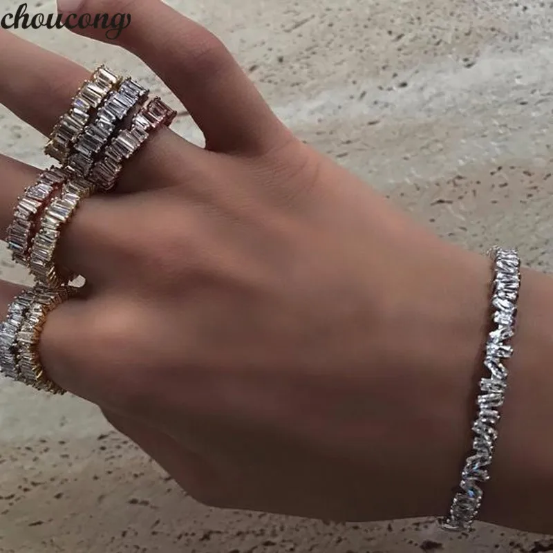 

choucong Eternity GLACE BAGUETTE BAND Ring 5A Zircon cz 925 Sterling Silver statement Wedding Rings for women men Party Jewelry