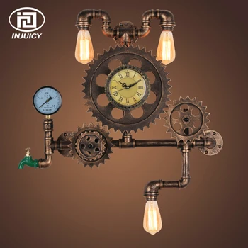 

Vintage Industrial Wind Steam Punk With Watch Wall Lamp Loft Bar Clothing Shop theme Restaurant Aisle Retro Iron Wall Lights