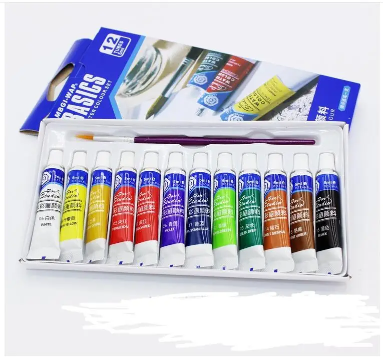 

12 Colors Professional Acrylic Paints Set Hand Painted Wall Painting Textile Paint Brightly Colored Art Supplies Free Brush