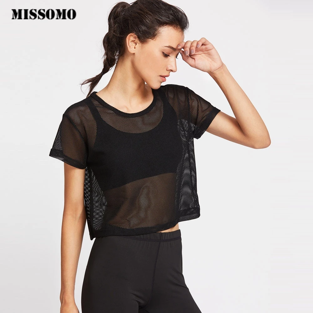

MISSOMO Clothes women t shirt mesh top Black Mesh Cover Up Sports Dancing Fitness Shirt Tops transparent shirt Harajuku Tee Tops