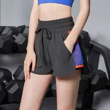 Летние женские шорты для бега быстросохнущие двухслойные тренировка бега трусцой короткий Спорт, фитнес, тренажерный зал шорты для йоги с карманами