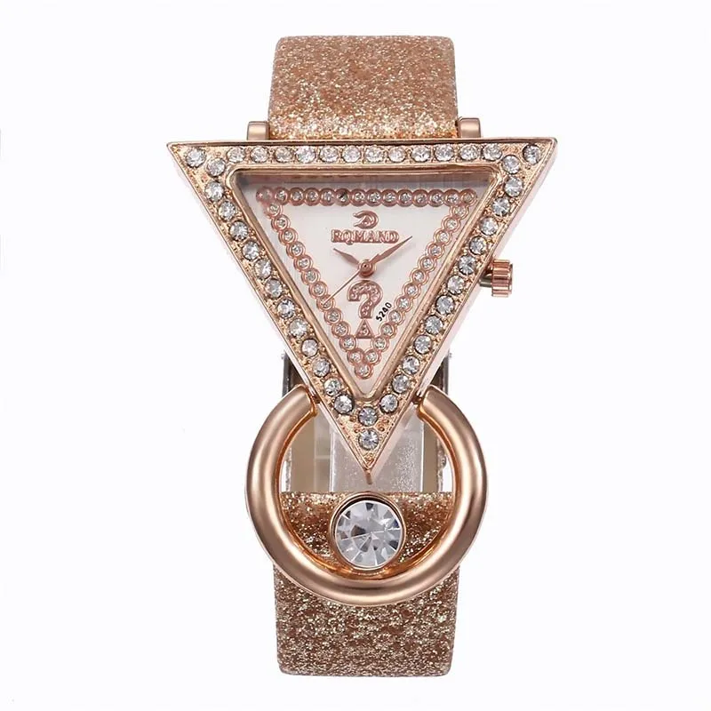 Топ Бренд Высокое качество модные женские простые часы кожа треугольник алмаз Аналоговые кварцевые наручные часы saat подарок
