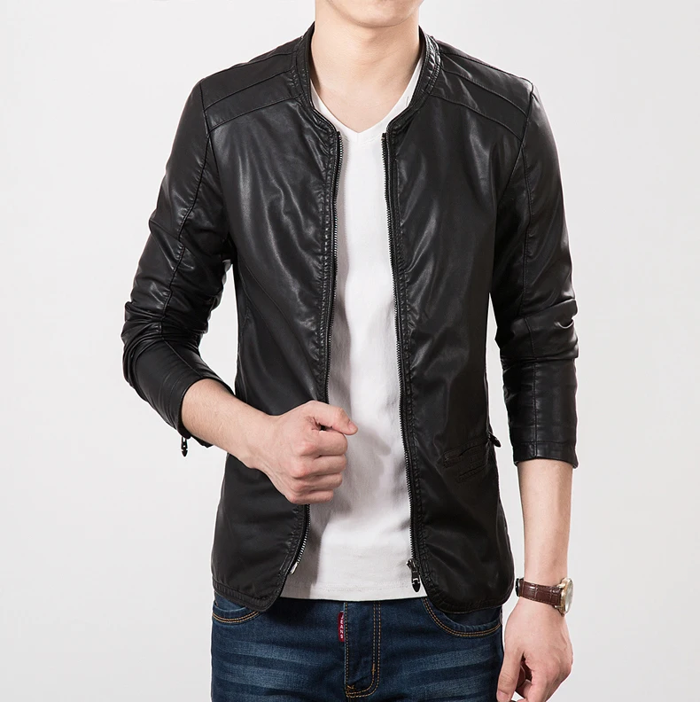 2015 nuevo otoño Slim Fit chaqueta de cuero abrigos marca
