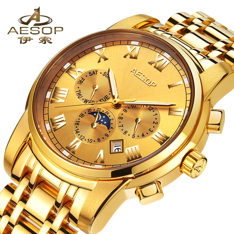 

Luminous Automatic Mechanical Wristwatch AESOP Top Brand Fashion Watch Men Waterproof Male Clock Calendar Relogio Masculino