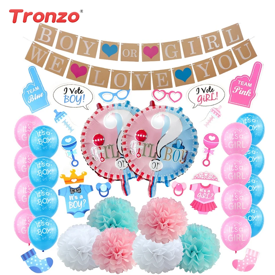 

Tronzo 60pcs/set Gender Reveal Balloon Party Supplies Boy Or Girl Banner Foil Confetti Balloons Photo Props Baby Shower Favors