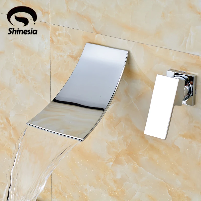 

Wall Mounted Bathroom Waterfall Spout Bathroom Sink Faucet Tub Mixer Tap Chrome Finish