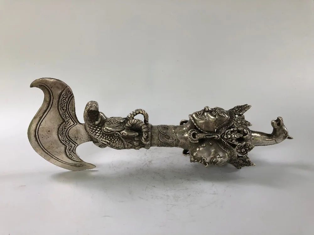 

Christmas Collection Buddhist Copper Stream Silver Buddha Crescent Shovel Cane Home Decoration