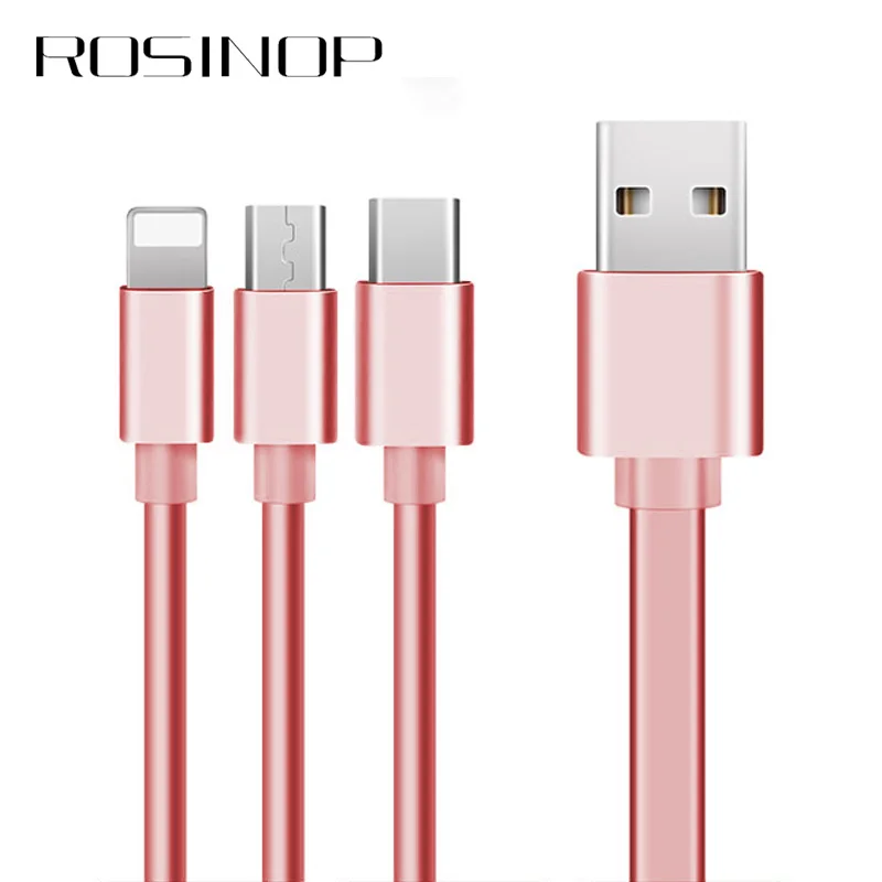 

Rosinop 3 in 1 Charging Cable For iphone xiaomi redmi 2.1A Fast Charge Retractable USB Type C kabel For samsung Cable Micro USB