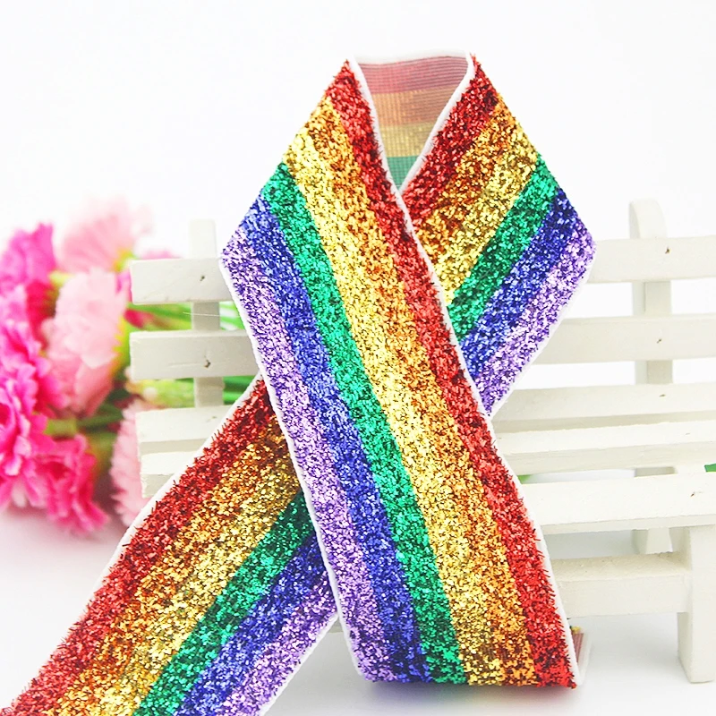 2 colored webbing rainbow glitter velvet ribbon_