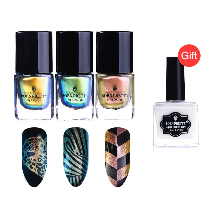 

BORN PRETTY Buy 3 Get 1 Gift Chameleon Nail Art Stamping Polish Odor-free Peel Off Nail Latex Nail Art Plate Printing Tool