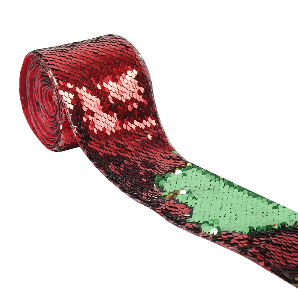 10y " 75 мм блесток ленты Реверсивные ленты для рождественской вечеринки DIY волос банты материалы модные украшения из ткани аксессуары - Цвет: red green