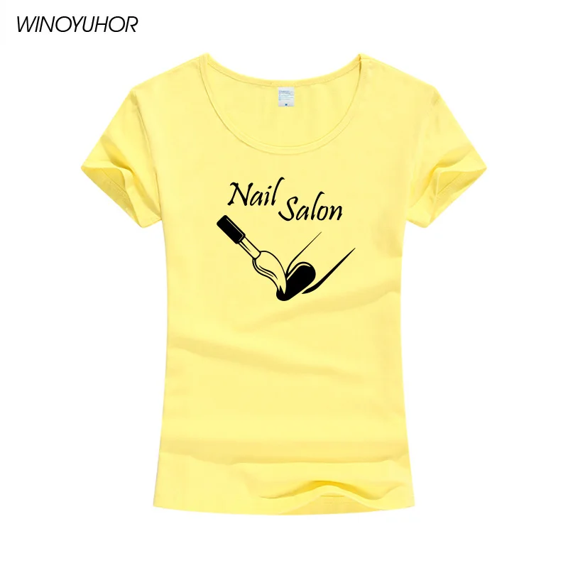 Футболка для девочек в стиле Нейл-бар, Новая модная женская хлопковая футболка с коротким рукавом, футболки в стиле хип-хоп, топы в стиле Харадзюку, уличная одежда - Цвет: Yellow