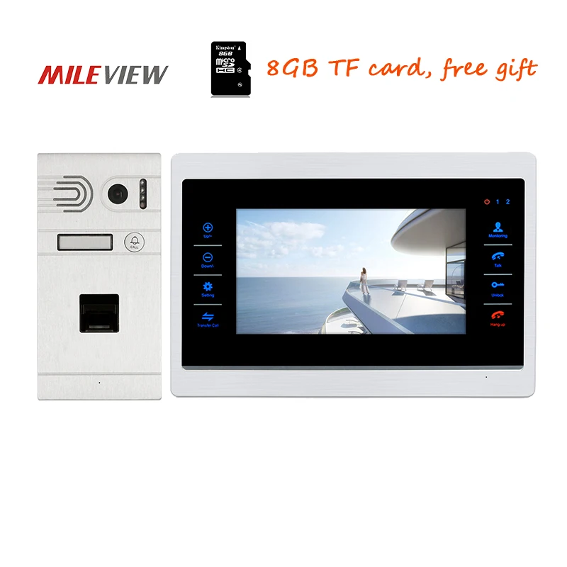 

Free Shipping 720P AHD 7" Metal Touch Key Screen Video Door Phone Intercom Record System + Fingerprint Unlock Doorbell Camera