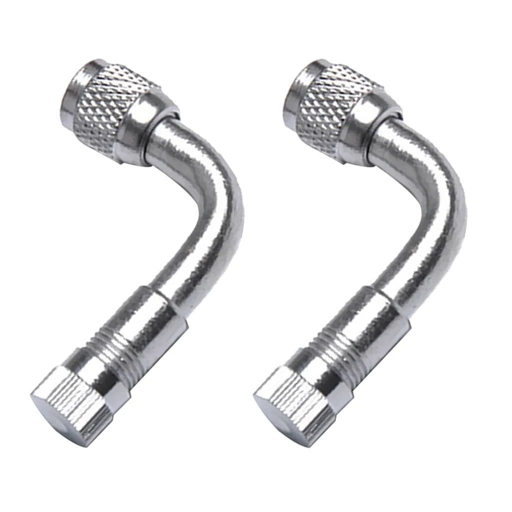 

1 Pair 90 Degree Air Tyre Valve Schrader Valve Stem & Extension Adapter For Car Truck Motorcycle Motor 1.6'' Copper+Chrome