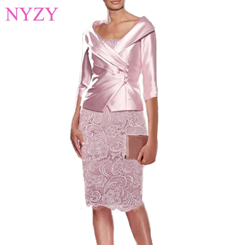 

NYZY M1A Real Dress for Wedding Party Guest Wear With Jacket Bolero 2 Piece Pink Mother of the Bride Groom Dresses 2019