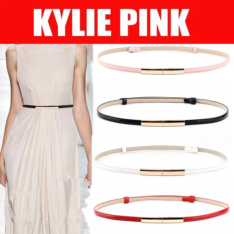 

KYLIE PINK Women PU Leather Belt For Dress Jeans Waist Belts Gold Buckle Waistband Female Hot Newest Design Adjustable Strap