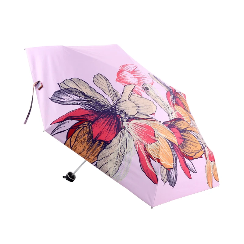 

Digital Printing Mini Umbrella Rain Women Parasol 5 Fold Super Light Travel Sun Umbrella Female Flower Anti UV Pocket Umbrella
