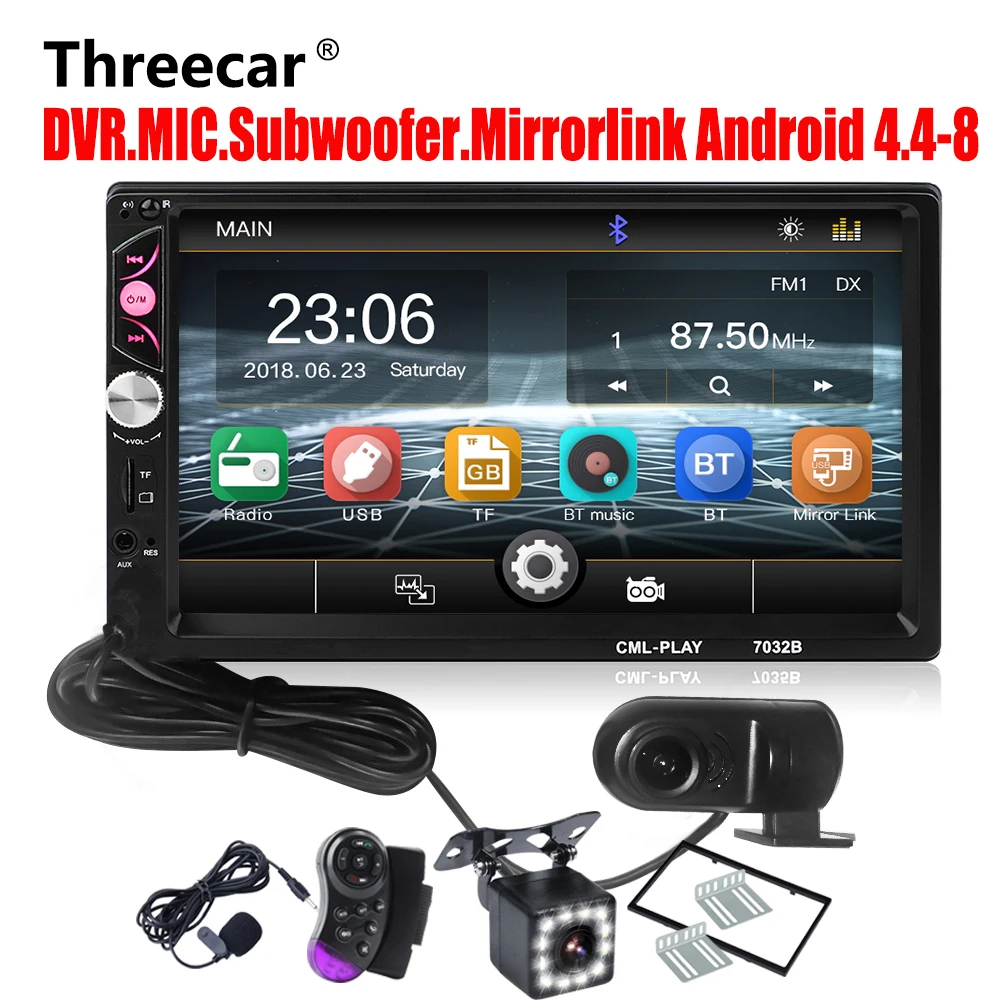 

2 din Car Radio 7" HD Touch Mirrorlink Subwoofer Auto Audio MP5 Player Autoradio Bluetooth Tape Recorder With DVR Mircophone