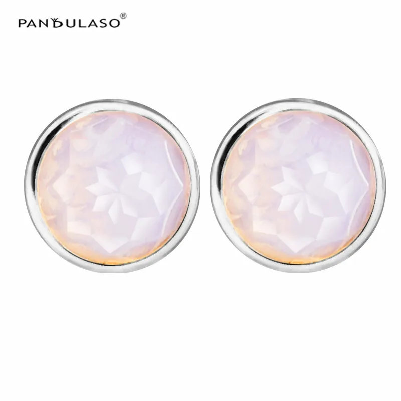 Pandulaso October Droplets Silver Stud Earrings for Women Pink CZ
