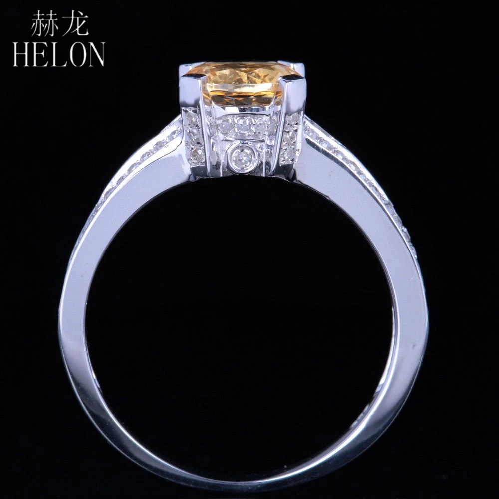 HELON Solid 14 K(585) белое золото безупречный 6,5 мм круглый настоящий цитрин натуральный бриллиантовый камень обручальное свадебное Ювелирное кольцо
