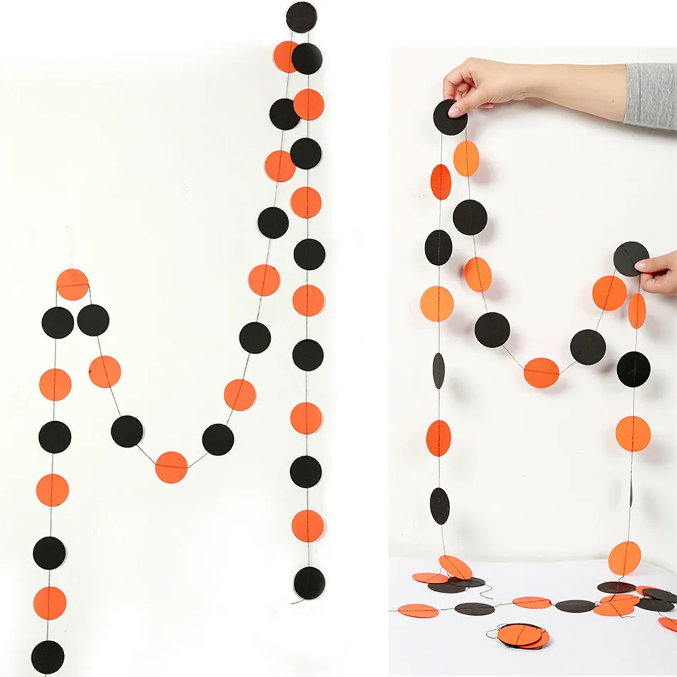 

4M Black&Orange Round Paper Halloween Banners Party Decor Happy Halloween Garland Bunting Flag Moon Pumpkin Banner Home Decor