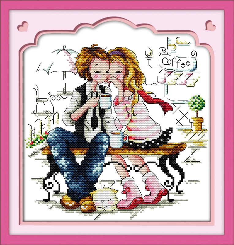 

Sweet coffee Counted Cross Stitch 11CT Printed 14CT Cross Stitch Set DIY Chinese Cotton Cross-stitch Kit Embroidery Needlework