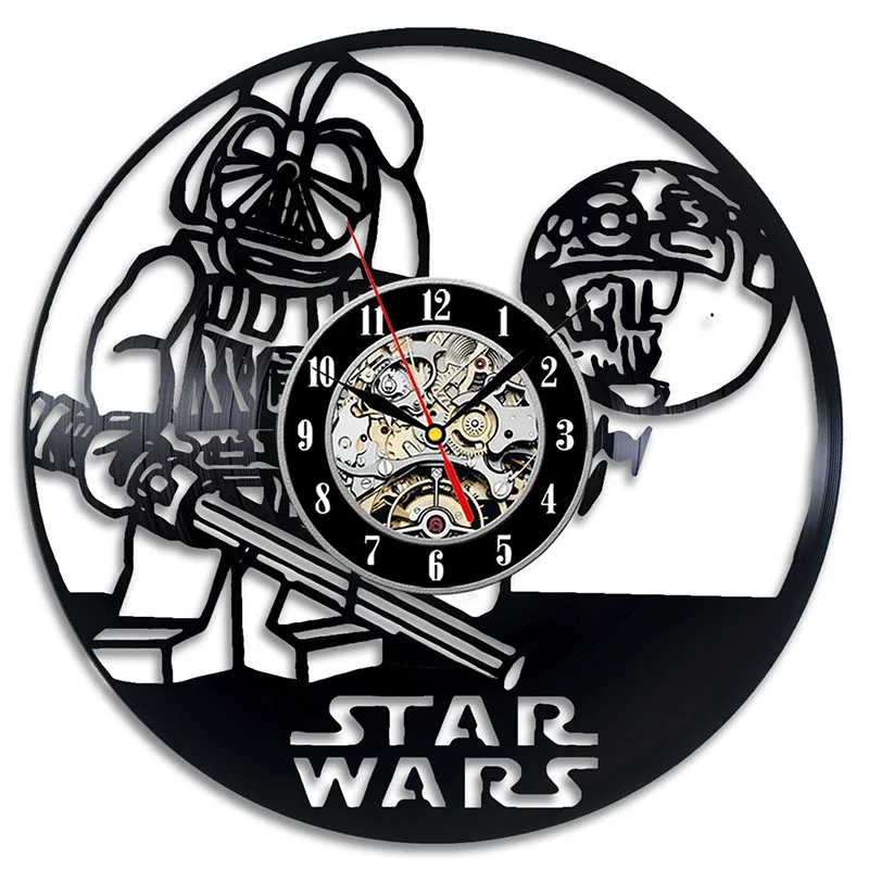 Cartoon Cute CD Record Wall Clock Star Wars Art Vinyl  Great Gift Creative Modern Home Record Vintage Decor LED with 7colors