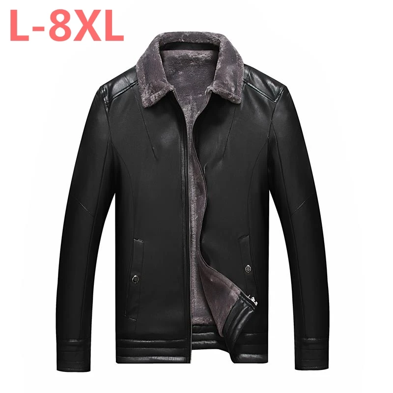 

Plus size 8XL 6XL 5XL Winter Mens Genuine Leather Jacket Brand Clothing Keep warm zipper black fashion Thick Leather clothing