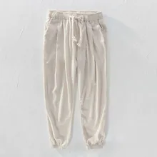 Повседневные льняные брюки длиной до щиколотки для лета мужские пляжные шорты прямые Свободные мешковатые сандалии брюки хип-хоп джоггеры с эластичной резинкой на талии