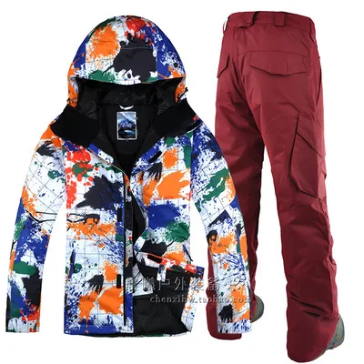 GSOU NOW лыжный костюм для мужчин Сноуборд костюм с сноубордом куртка брюки уличная зимняя теплая одежда комплект пальто брюки - Цвет: set8