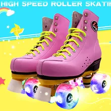 Japy skate patines patines en línea de double con iluminación led Modelos Adultos 4 Ruedas ruedas Unsex Blanco Dos line Roller zapatos