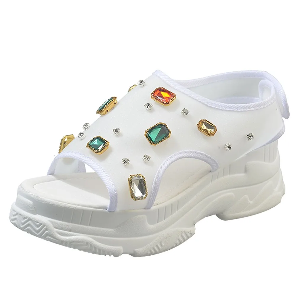 SAGACE المرأة الصيف شفافة اللون حجر الراين منصة الصنادل المفتوحة حذاء كاجوال سميكة سوليد ارتداء مقاومة الصنادل قد 22