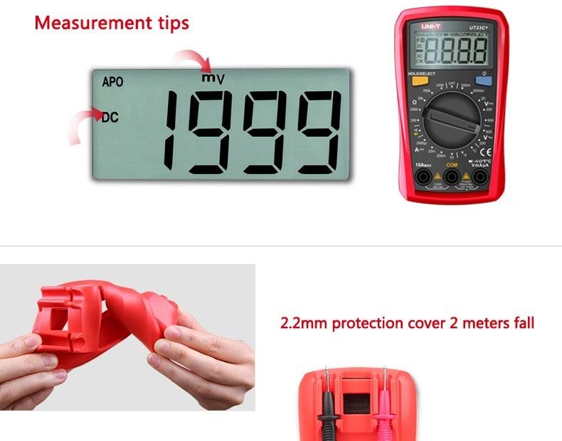 UNI-T UT33B+ цифровой мультиметр ручной диапазон AC DC 200 мВ~ 600 в Измеритель Напряжения DC 10 А Измеритель сопротивления тока