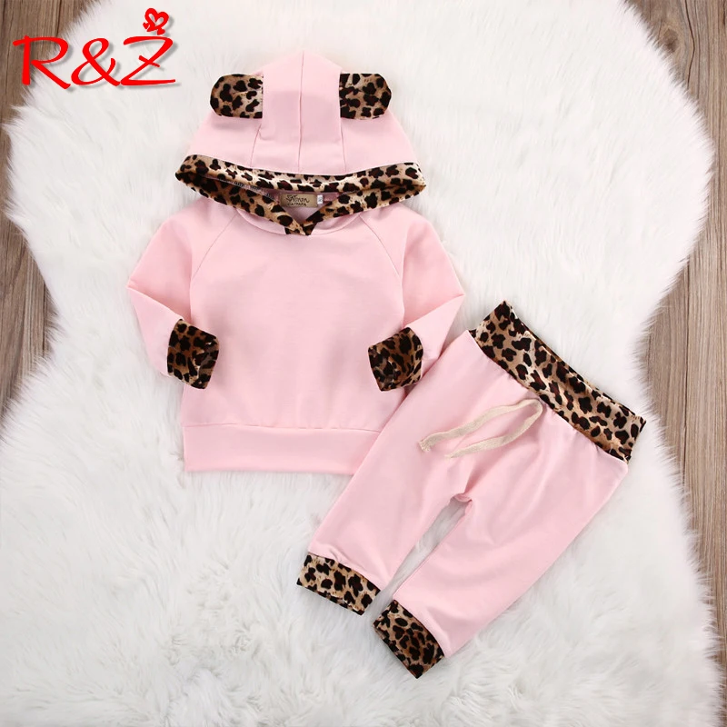

R&Z children's suit 2019 spring and autumn ins explosion baby set cotton hooded shirt leopard trousers two-piece children's suit