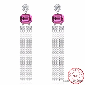 

Crystals Earrings Dangle for Women Drop S925 Sterling Silver Girls Pink Fine Jewelry Fashion Tassel 2018