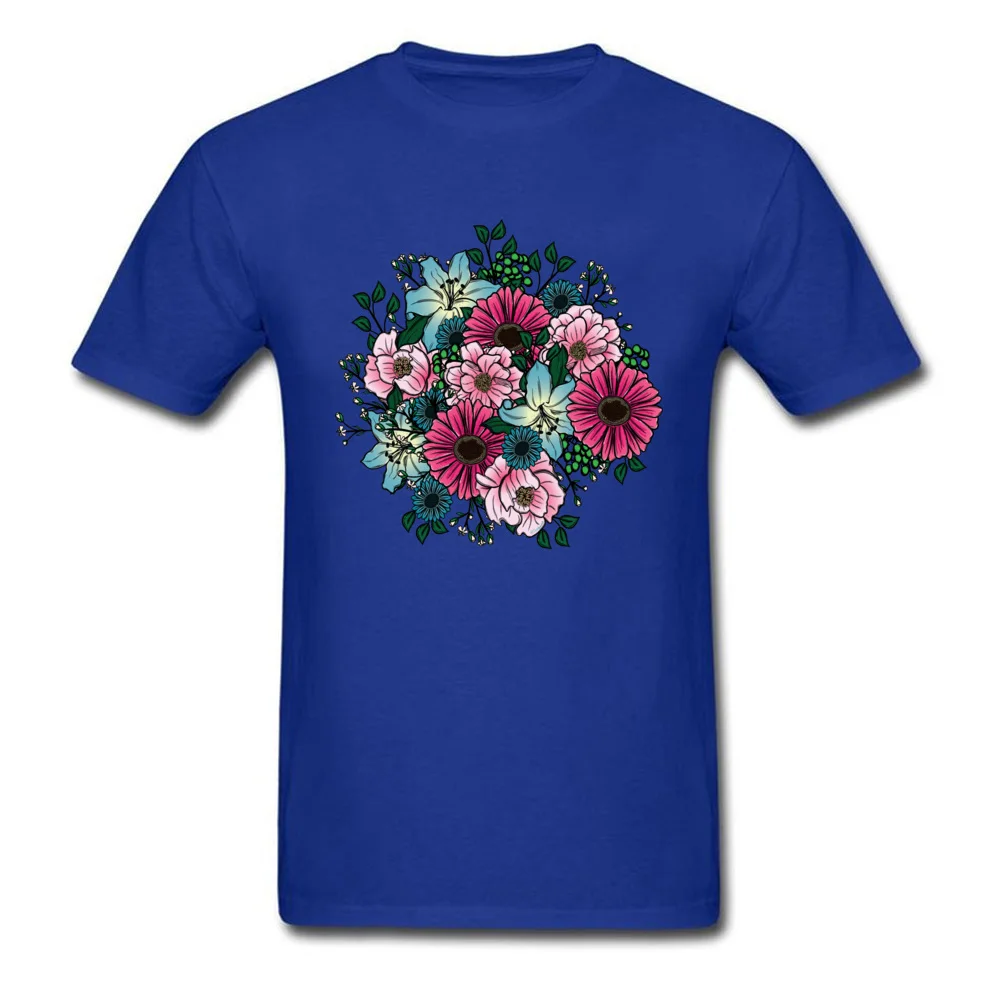 Bouquet Round Collar Tshirts Labor Day Tops Shirts Short Sleeve On Sale 100% Cotton Slim Fit T Shirt Printing Male Bouquet blue