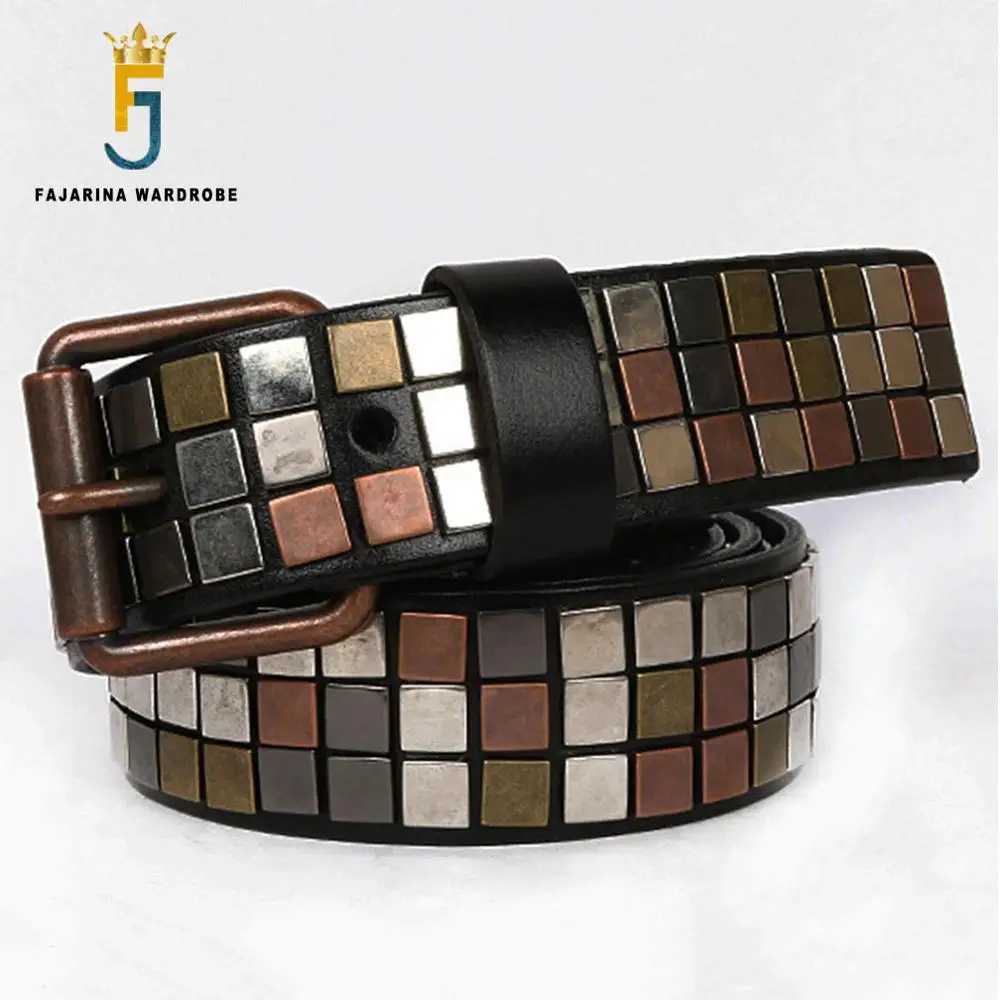 US $40 5 46% OFF|Aliexpress com : Buy FAJARINA Brand Name New Unisex Design Men's Metal Patch Cow Skin Leather Belt Unique Punk Styles Belts for Men &