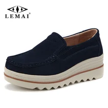 Lemai женские осенние туфли на плоской подошве толстой подошве замшевые кроссовки на платформе женская повседневная обувь без шнуровки на толстой плоской подошве 3088