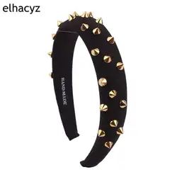 1PC Newest Wide 1.2'' Sponge Headband Golden Spike Rivets Studded Band Party Punk Women Hairband Hair Accessories