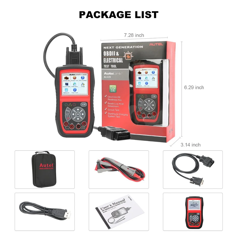 Autel AL539 OBDII считыватель кодов OBD Автомобильный сканер Электрический тестер AL 539 12V