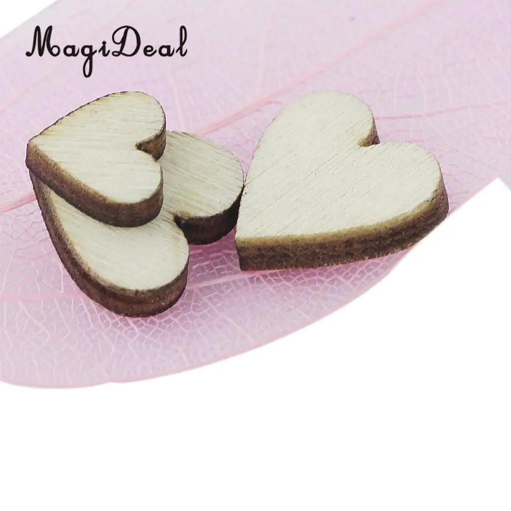 MagiDeal 100Pcs Assorted Size Natural Wood Heart Plain Shabby Chic Craft Scrapbook crapbook Embellishment Wedding Home Decor