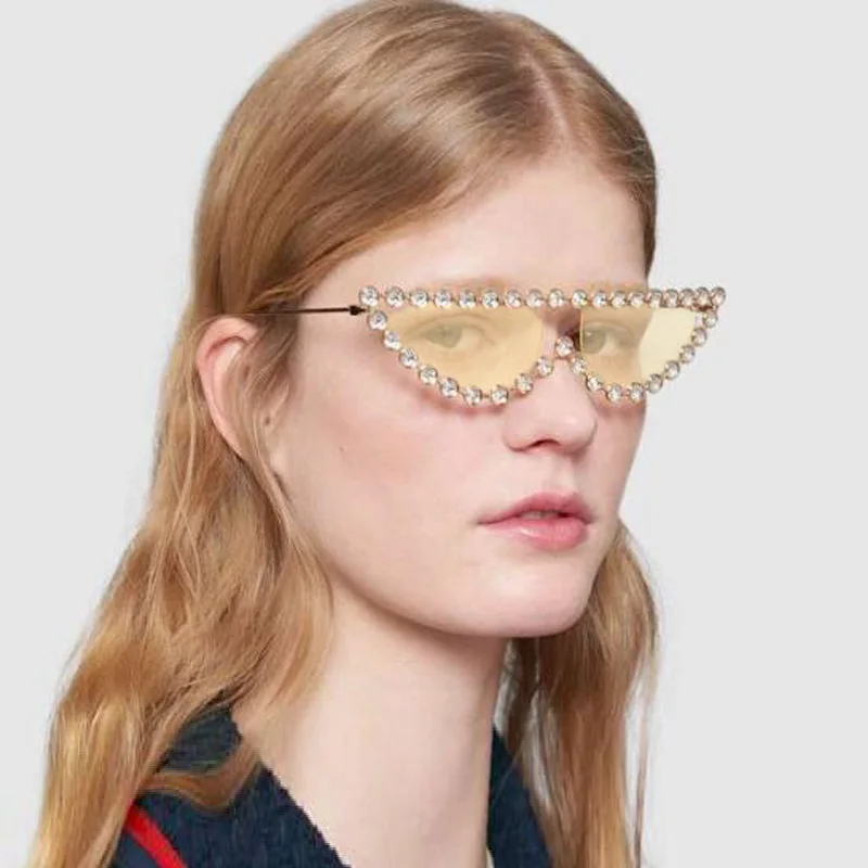 Cateye Diamond Sunglasses Crystal Frame Women Brand Luxury Design Sun