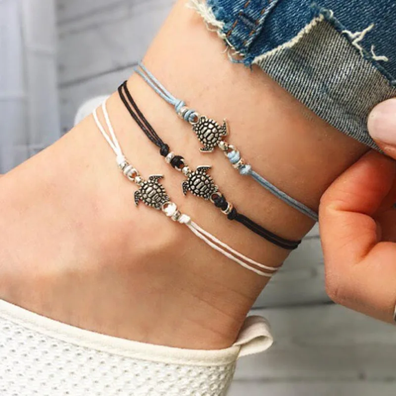 Summer-Beach-Turtle-Shaped-Charm-Rope-String-Anklets-For-Women-Ankle ...